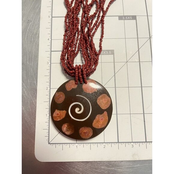 Handmade Tribal Red Beaded Multi Strand Necklace African Hippie Large Wood Charm - Picture 4 of 5